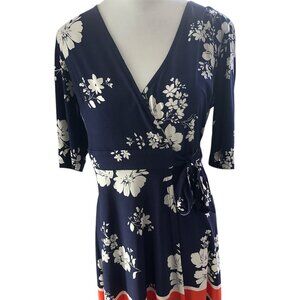 VINCE CAMUTO Navy Blue Floral Print Faux Wrap Dress Sz 2 - Worn Once - EUC